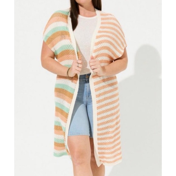 🆕 Striped Duster Vest Cardigan Sweater 3 3X 22 24 4 4X 26 NWT Torrid New! Cream - Picture 5 of 6